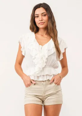 Tristen Multi-Ruffle Sleeveless Top
