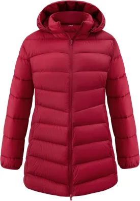 wantdo Women's Plus Size Lightweight Winter Coat Warm Long Puffer Coats with Removable Hood