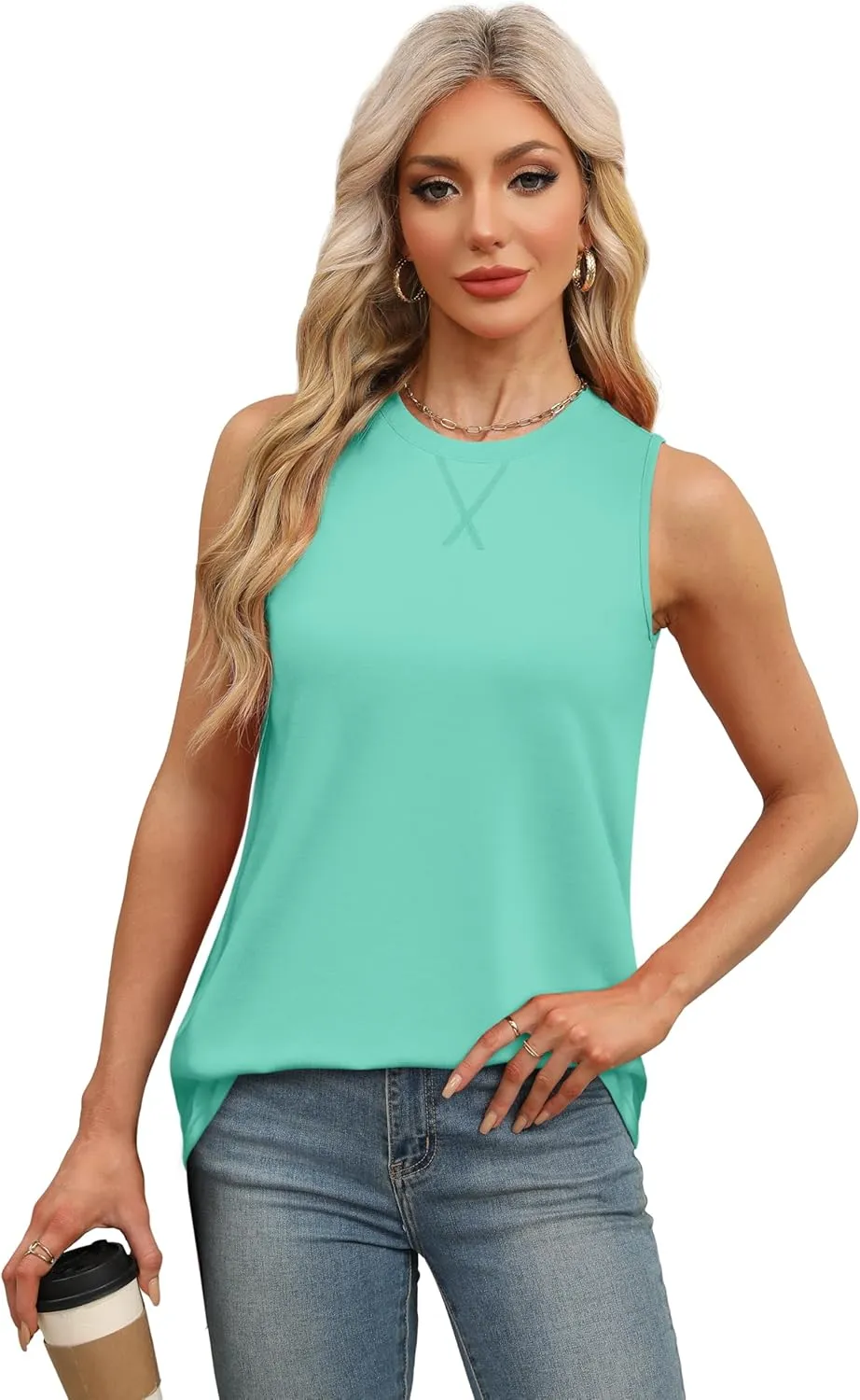 WEESO Womens Tank Tops Basic Casual Summer Trendy Crewneck Sleeveless Shirts Tops