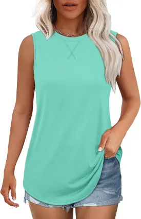 WEESO Womens Tank Tops Basic Casual Summer Trendy Crewneck Sleeveless Shirts Tops