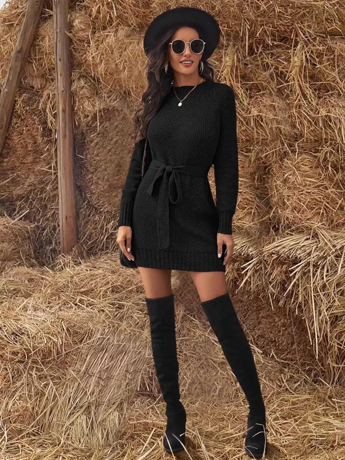 Womens Cute Bow Wrap Sweater Dresses Spring 2025 Ladies Dressy Casual Lightweight Ribbed Knit Crewneck Mini Dress