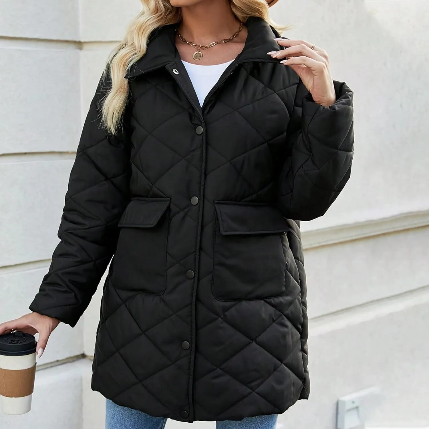 Womens Quilted Jacket Lightweight Puffer Jacket Button Down Winter Jacket Warm Insulated Jackets Padded Jacket