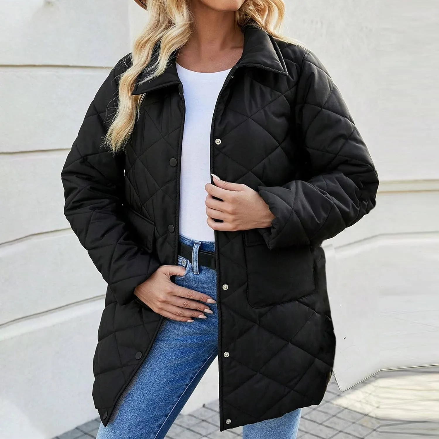 Womens Quilted Jacket Lightweight Puffer Jacket Button Down Winter Jacket Warm Insulated Jackets Padded Jacket