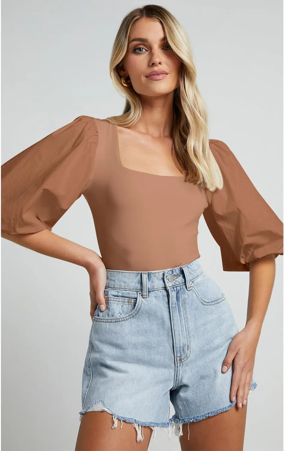 Women's Square Neck Puff Short Sleeve Tops Summer Dressy Casual Blouse T Shirts