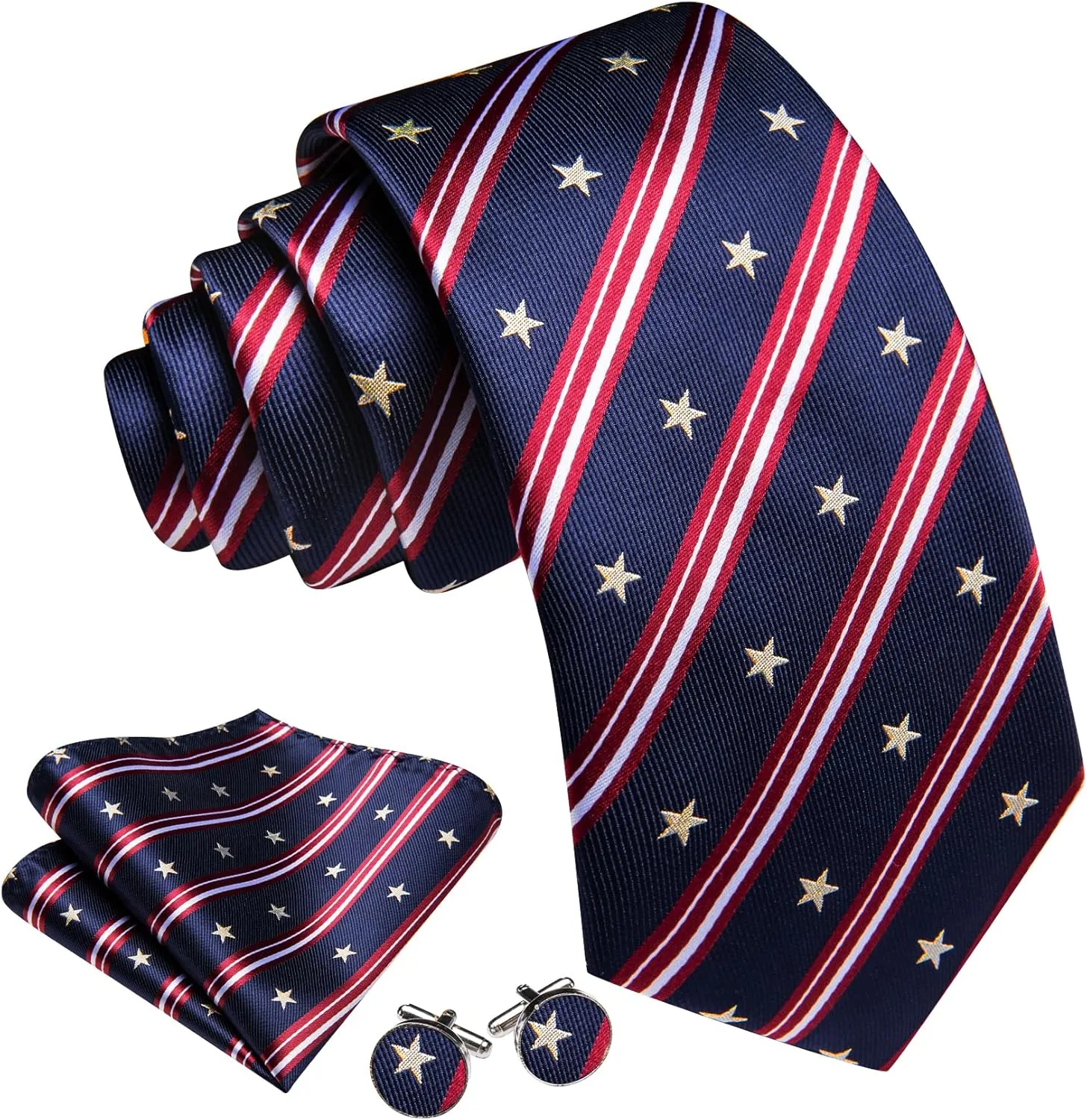 YOHOWA Men Plaid/Striped Ties Set Silk Business Wedding Formal Fashion Necktie and Pocket Square Cufflinks Set