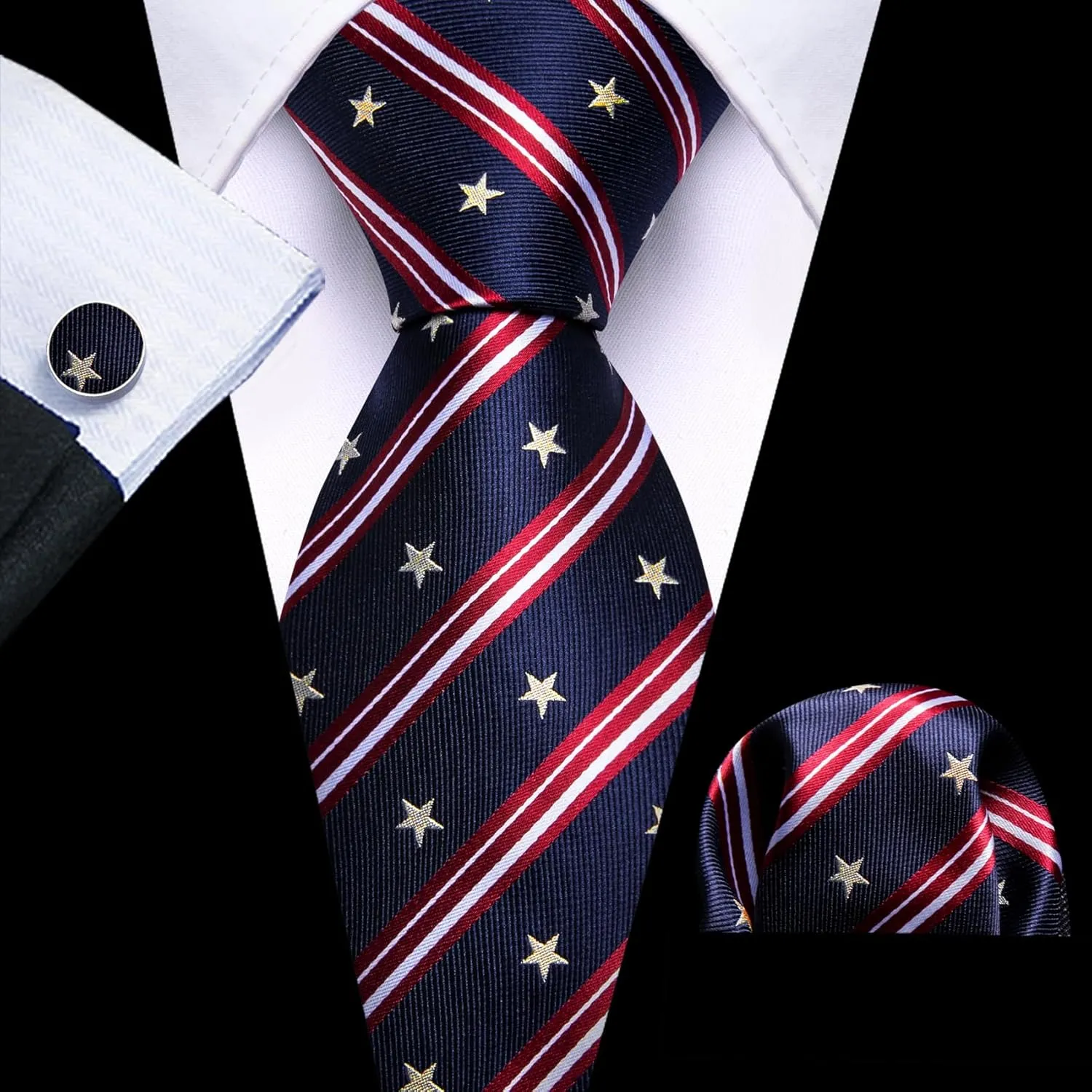 YOHOWA Men Plaid/Striped Ties Set Silk Business Wedding Formal Fashion Necktie and Pocket Square Cufflinks Set