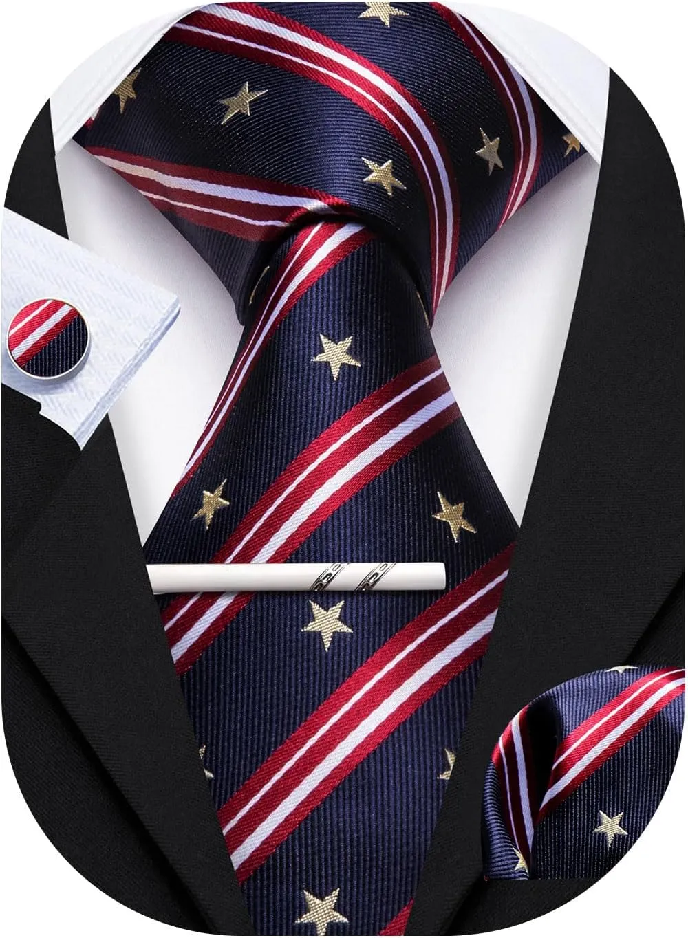 YOHOWA Men Plaid/Striped Ties Set Silk Business Wedding Formal Fashion Necktie and Pocket Square Cufflinks Set