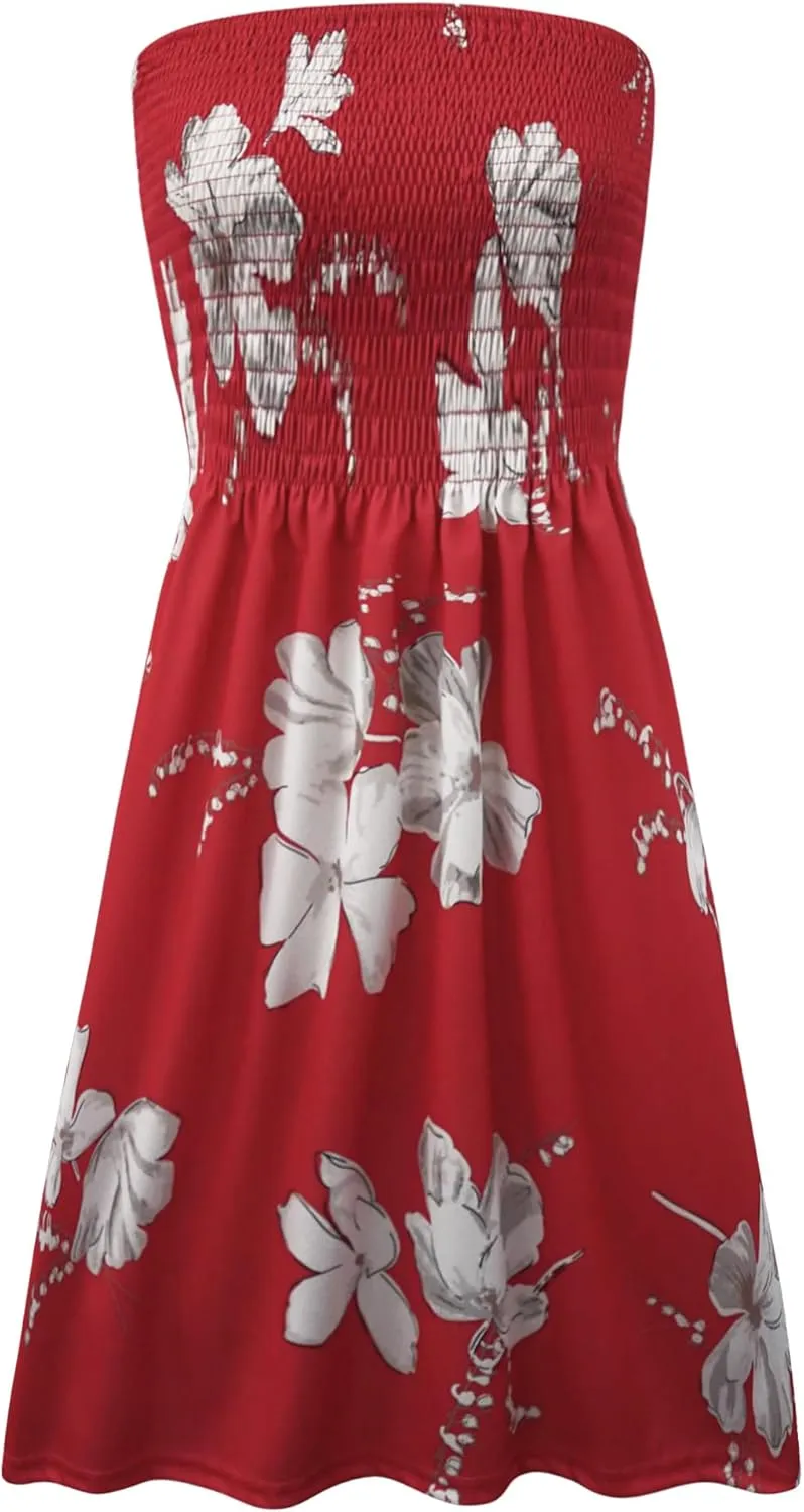 Zyyfly Summer Strapless Dress for Women Tube Top Sundress Casual Beach Cover Ups