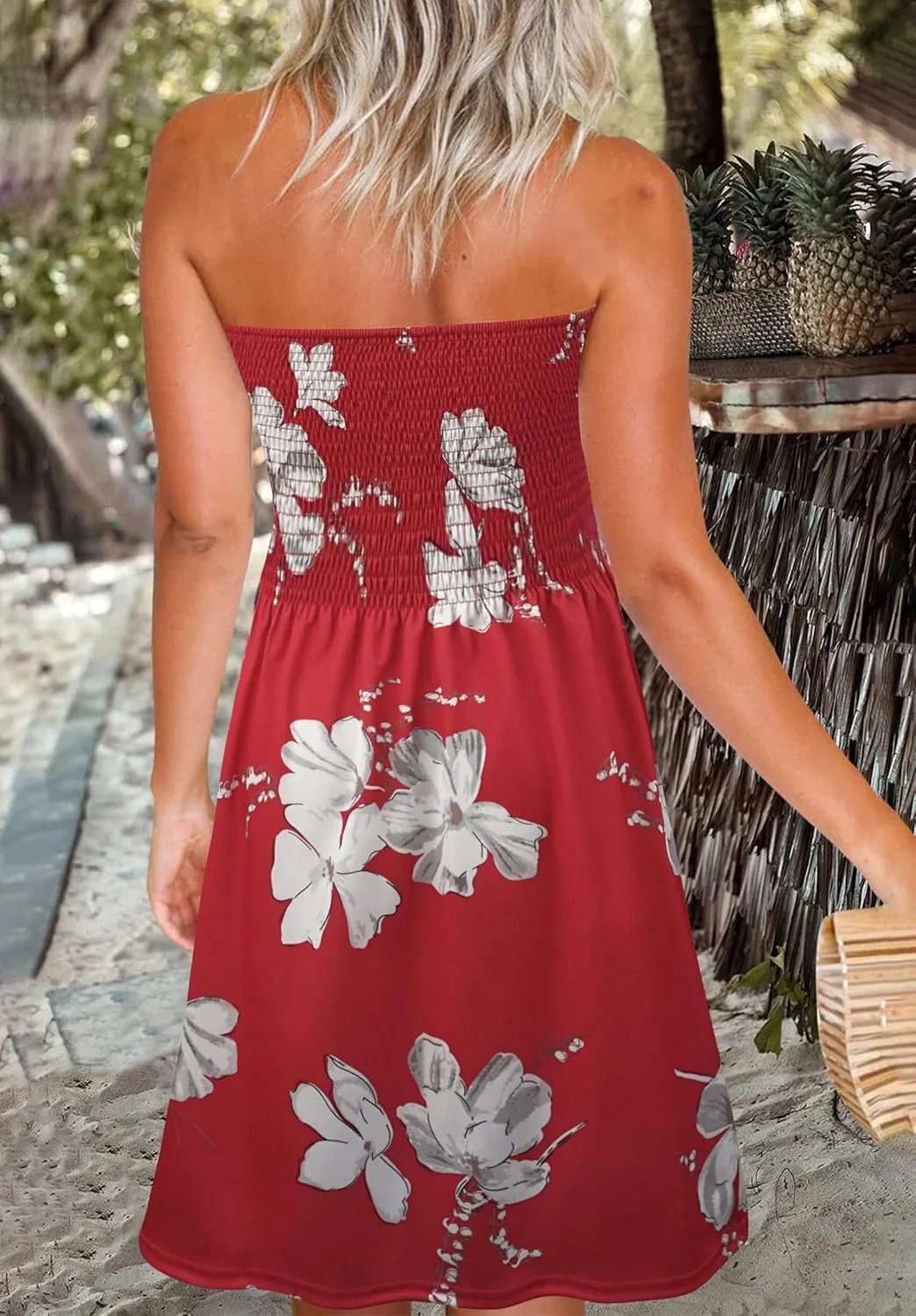 Zyyfly Summer Strapless Dress for Women Tube Top Sundress Casual Beach Cover Ups