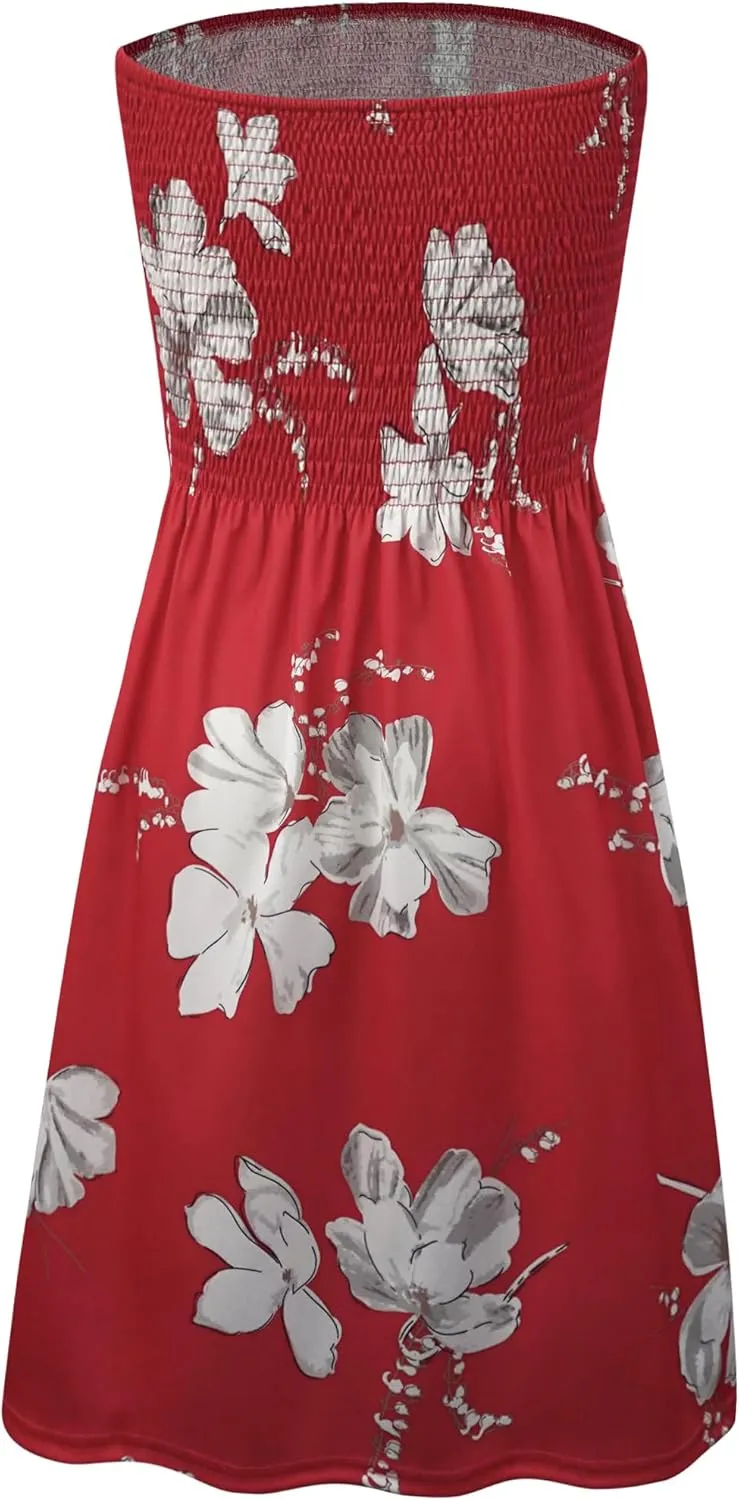 Zyyfly Summer Strapless Dress for Women Tube Top Sundress Casual Beach Cover Ups